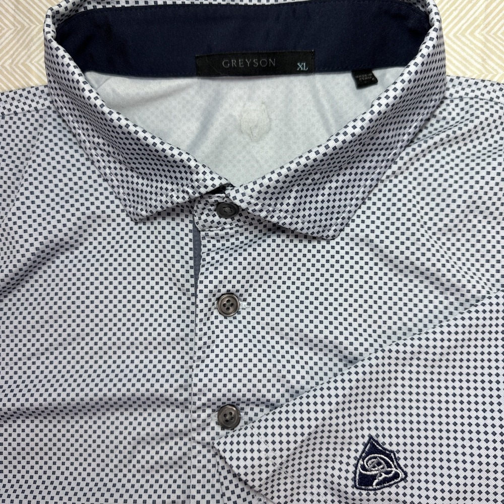 Greyson Shirt Men's XL Performance Stretch Geometric Blue Short Sleeve Polo Golf